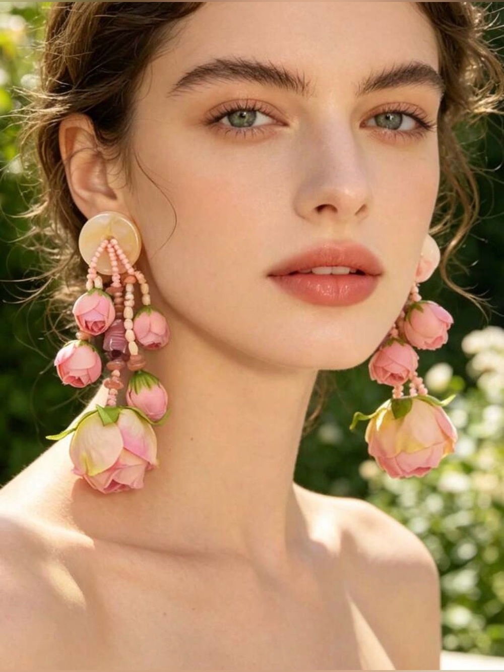 Pink Floral Drop Earrings - Women's Jewelry